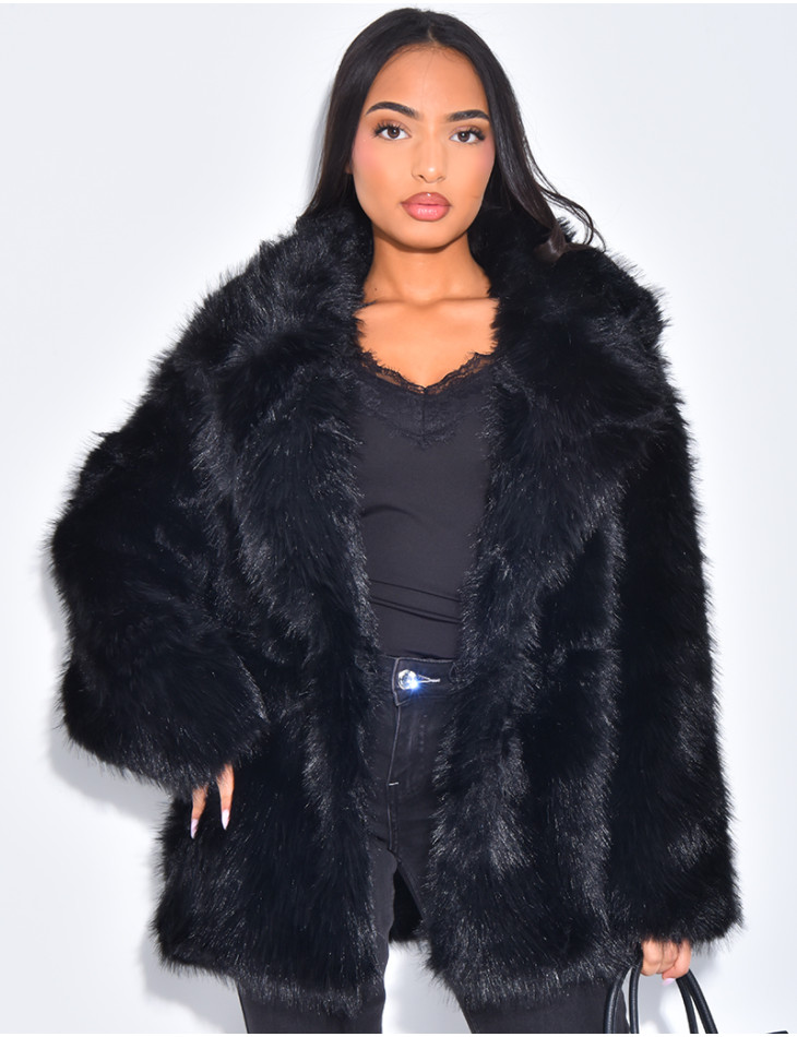 Manteau en fausse fourrure à col ouvert