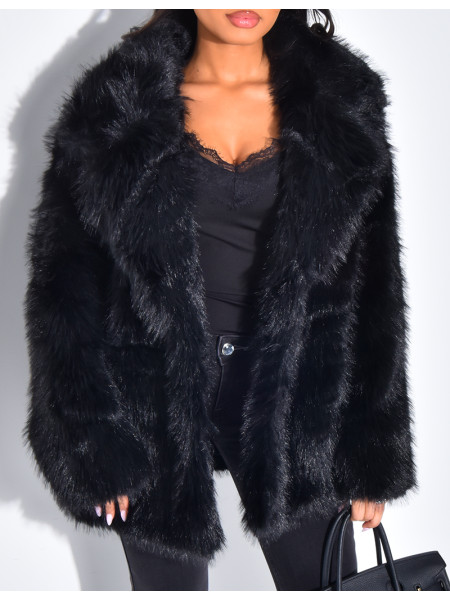 Manteau en fausse fourrure à col ouvert