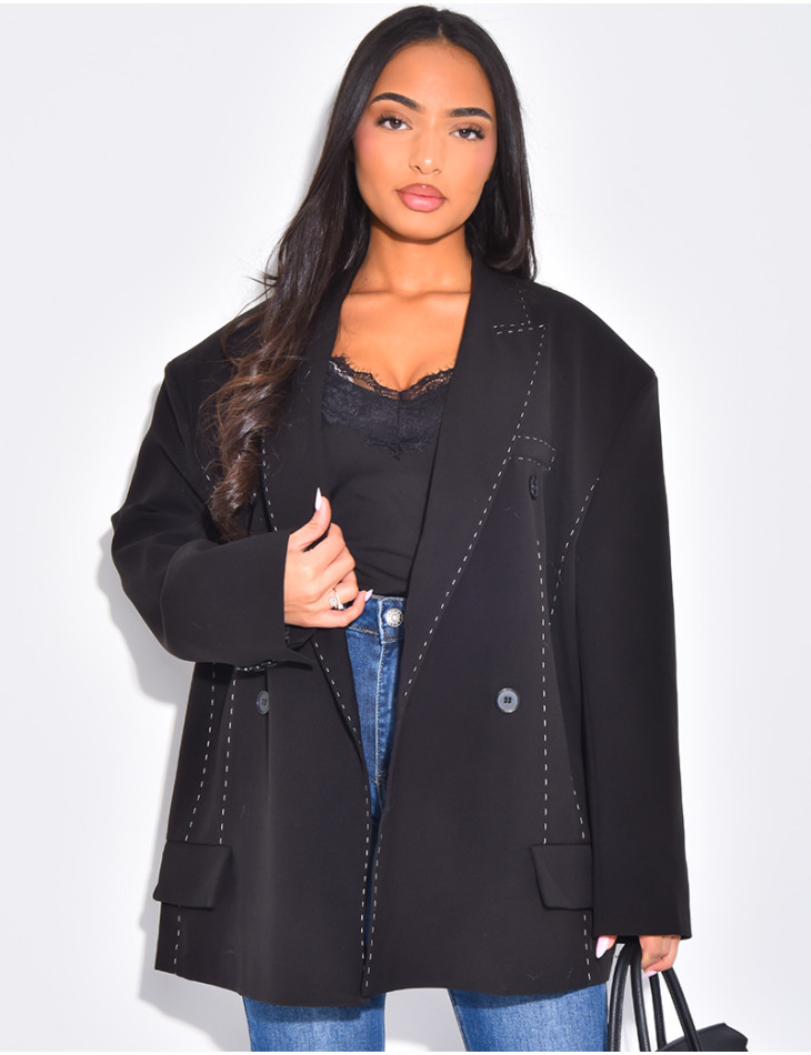 Blazer oversize à surpiqures contrastantes