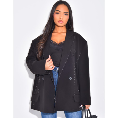 Blazer oversize à surpiqures contrastantes