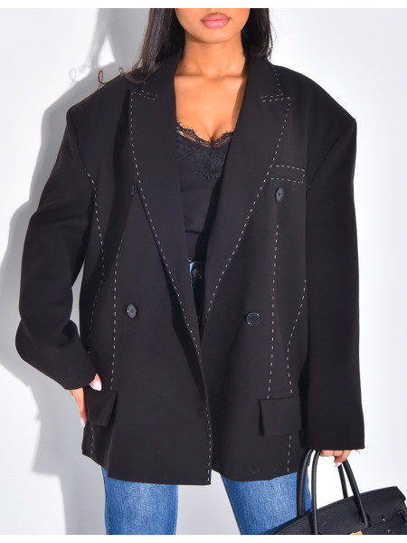 Blazer oversize à surpiqures contrastantes
