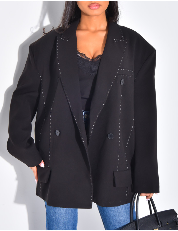 Blazer oversize à surpiqures contrastantes