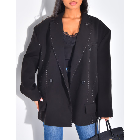 Blazer oversize à surpiqures contrastantes