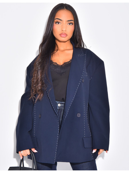 Oversized blazer with contrasting topstitching