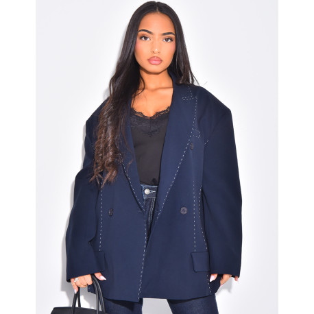 Oversized blazer with contrasting topstitching