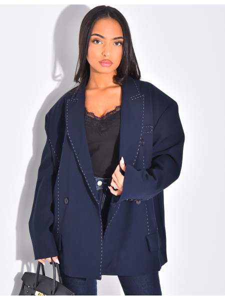 Oversized blazer with contrasting topstitching