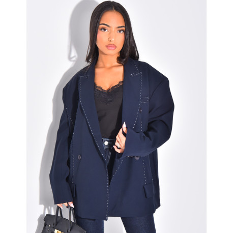 Oversized blazer with contrasting topstitching