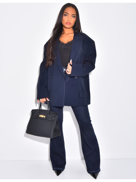 Oversized blazer with contrasting topstitching