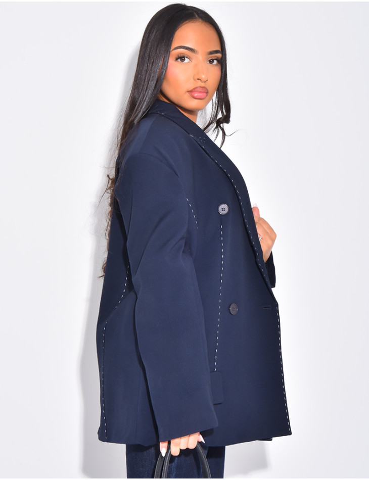 Oversized blazer with contrasting topstitching
