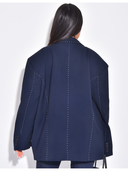 Oversized blazer with contrasting topstitching