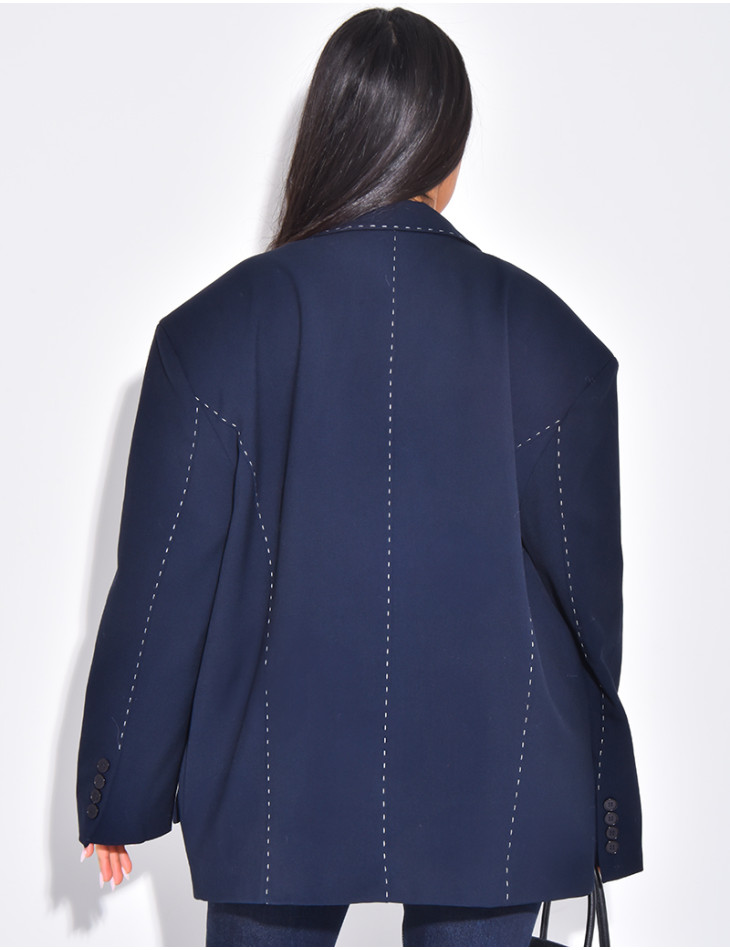 Oversized blazer with contrasting topstitching