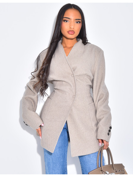 Fitted wrap-around coat with tie at the back