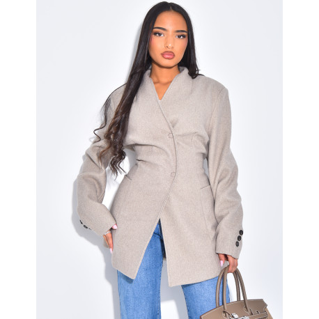 Fitted wrap-around coat with tie at the back