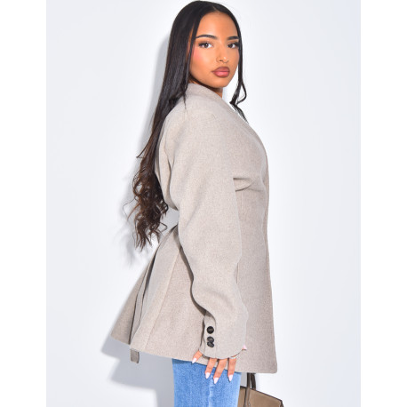 Fitted wrap-around coat with tie at the back