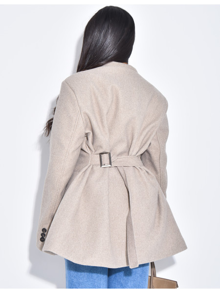 Fitted wrap-around coat with tie at the back