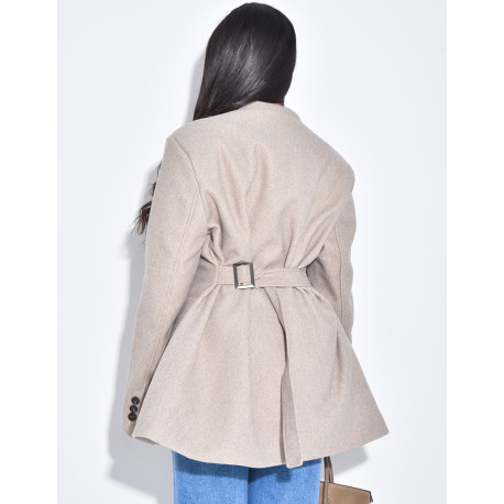 Fitted wrap-around coat with tie at the back