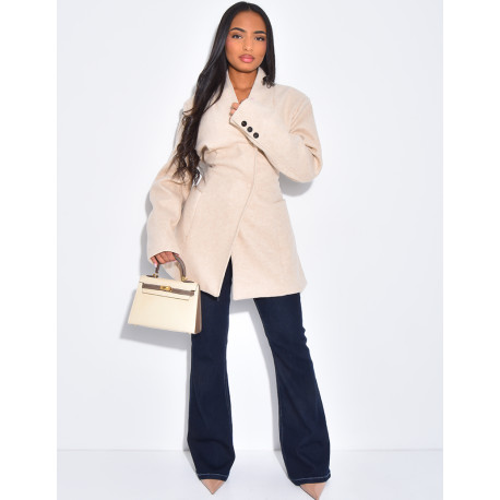 Fitted wrap-around coat with tie at the back