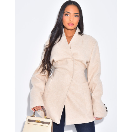 Fitted wrap-around coat with tie at the back