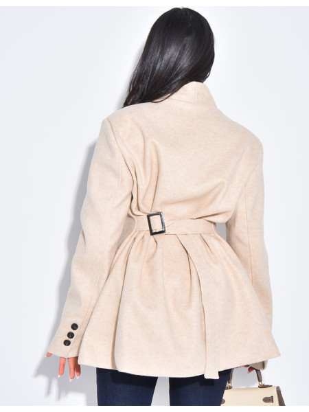 Fitted wrap-around coat with tie at the back