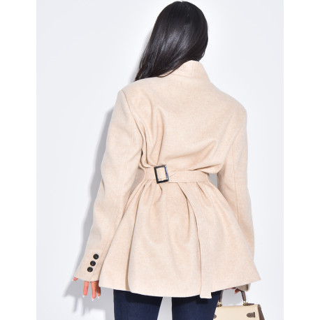 Fitted wrap-around coat with tie at the back