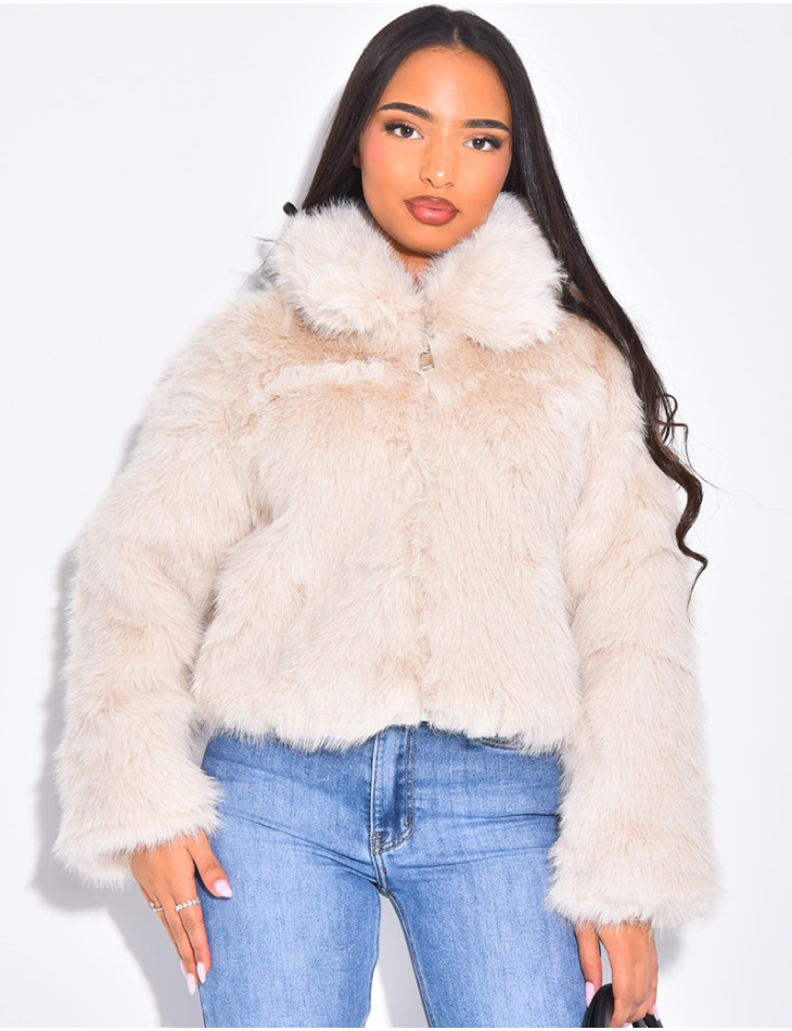 Kurze Kunstfelljacke mit Reißverschluss