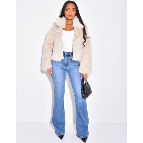 Kurze Kunstfelljacke mit Reißverschluss