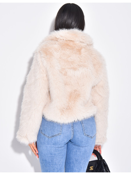 Kurze Kunstfelljacke mit Reißverschluss