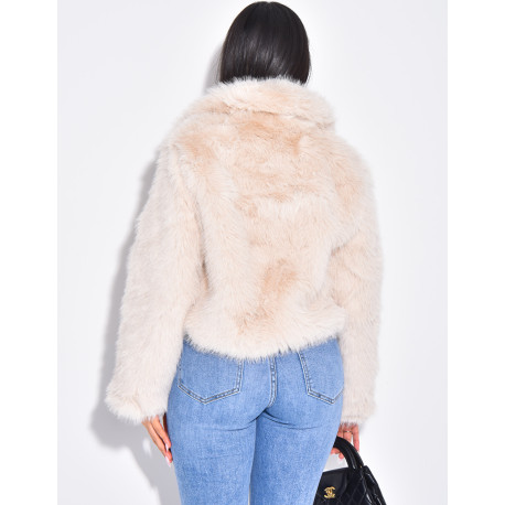 Kurze Kunstfelljacke mit Reißverschluss