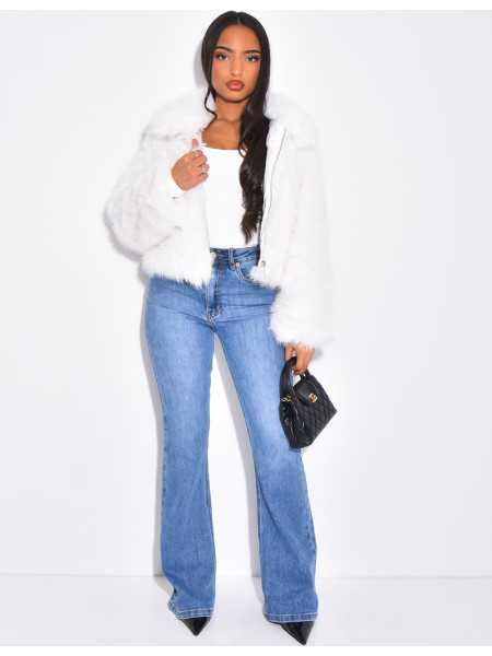 Kurze Kunstfelljacke mit Reißverschluss