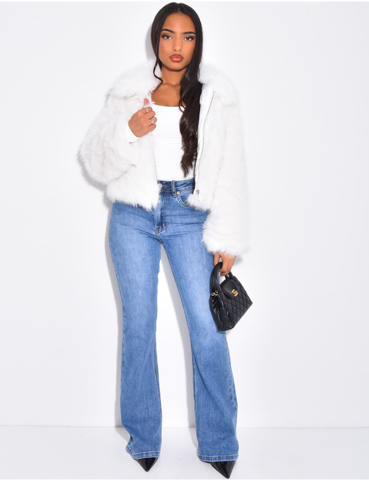 Kurze Kunstfelljacke mit Reißverschluss