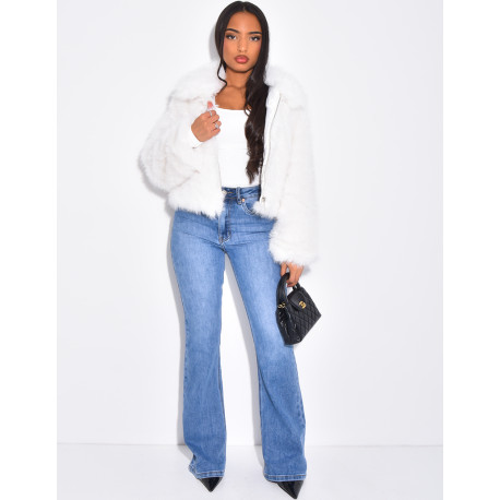 Kurze Kunstfelljacke mit Reißverschluss