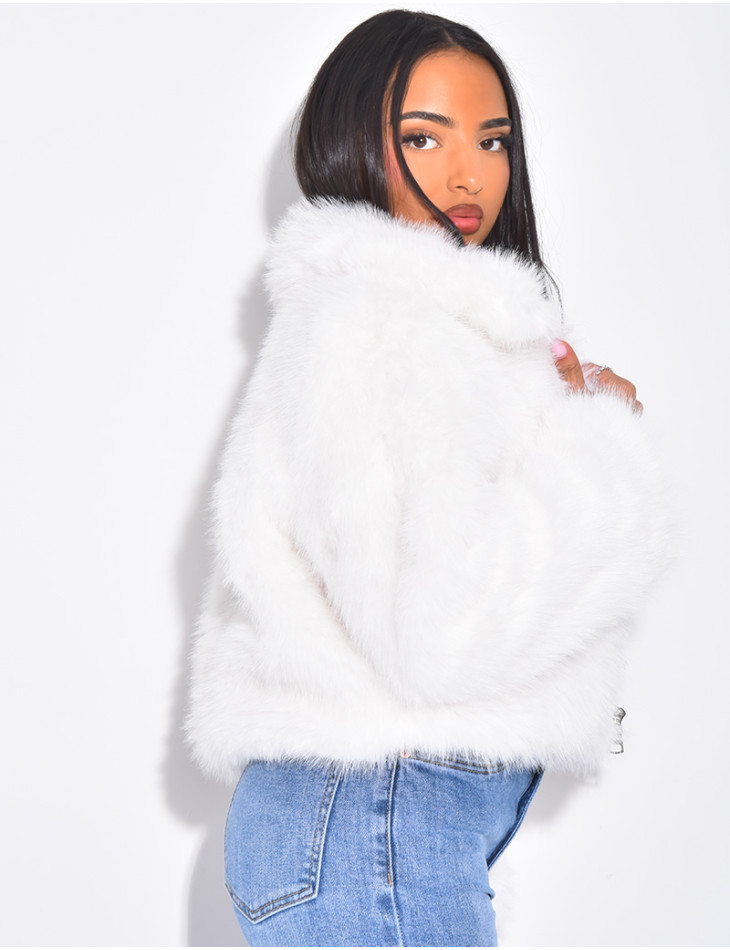 Kurze Kunstfelljacke mit Reißverschluss