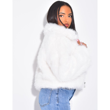 Kurze Kunstfelljacke mit Reißverschluss