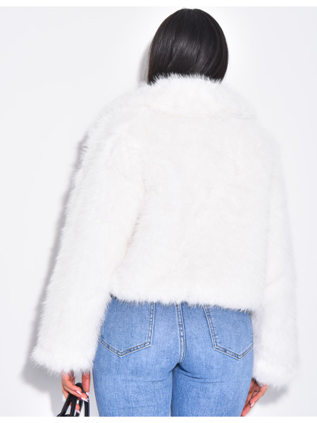 Kurze Kunstfelljacke mit Reißverschluss