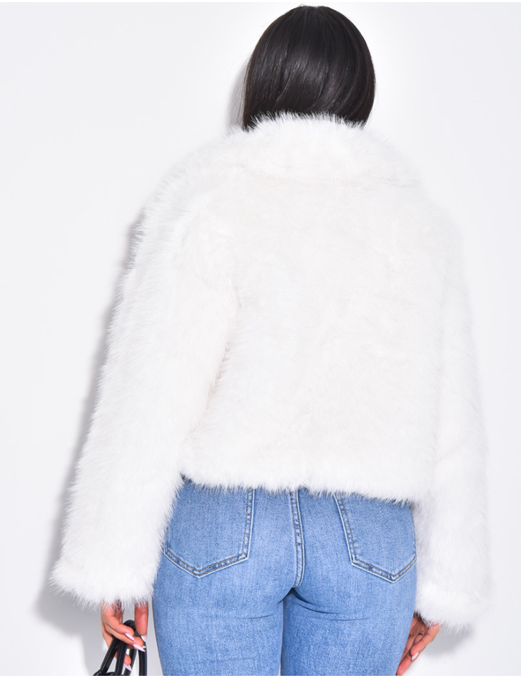 Kurze Kunstfelljacke mit Reißverschluss