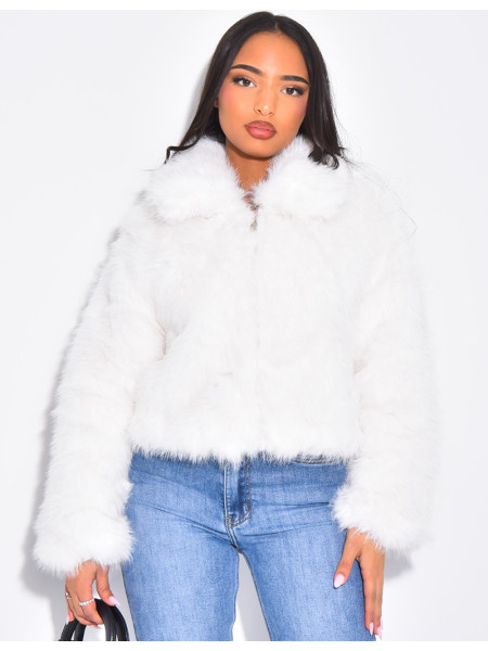 Kurze Kunstfelljacke mit Reißverschluss