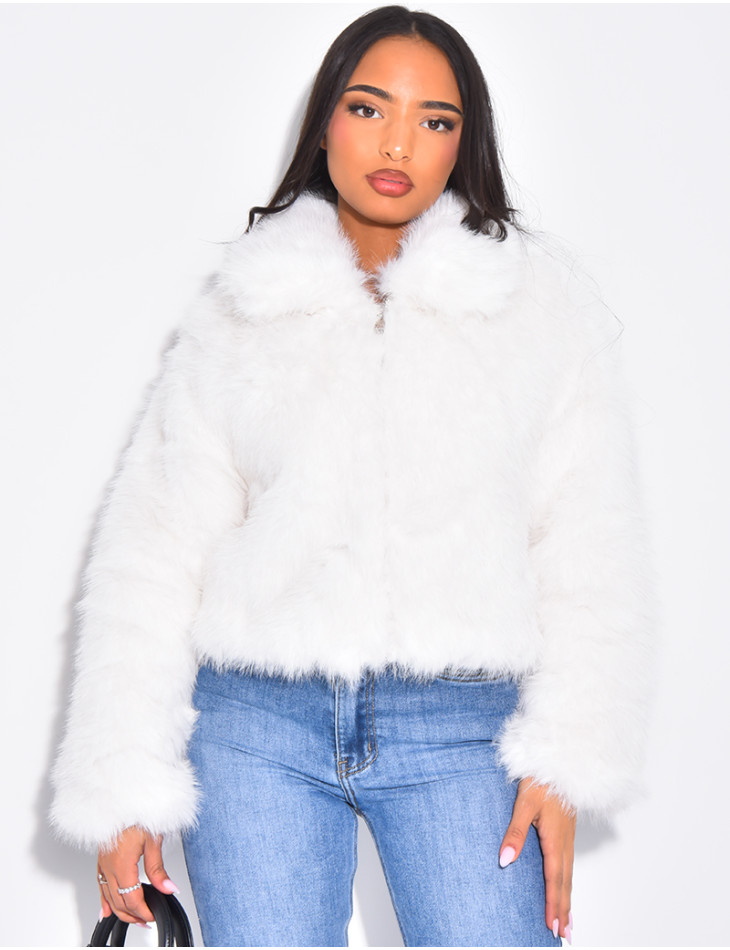 Kurze Kunstfelljacke mit Reißverschluss