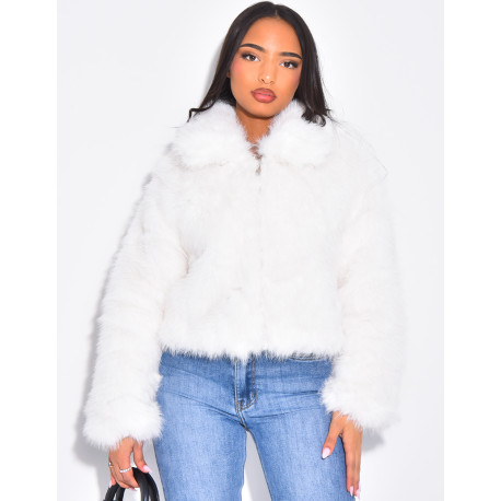 Kurze Kunstfelljacke mit Reißverschluss