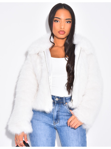 Kurze Kunstfelljacke mit Reißverschluss