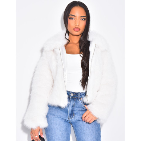 Kurze Kunstfelljacke mit Reißverschluss