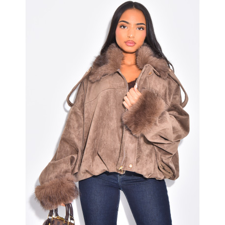 Bombers en suédine à fausse fourrure amovible