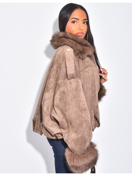 Bombers en suédine à fausse fourrure amovible