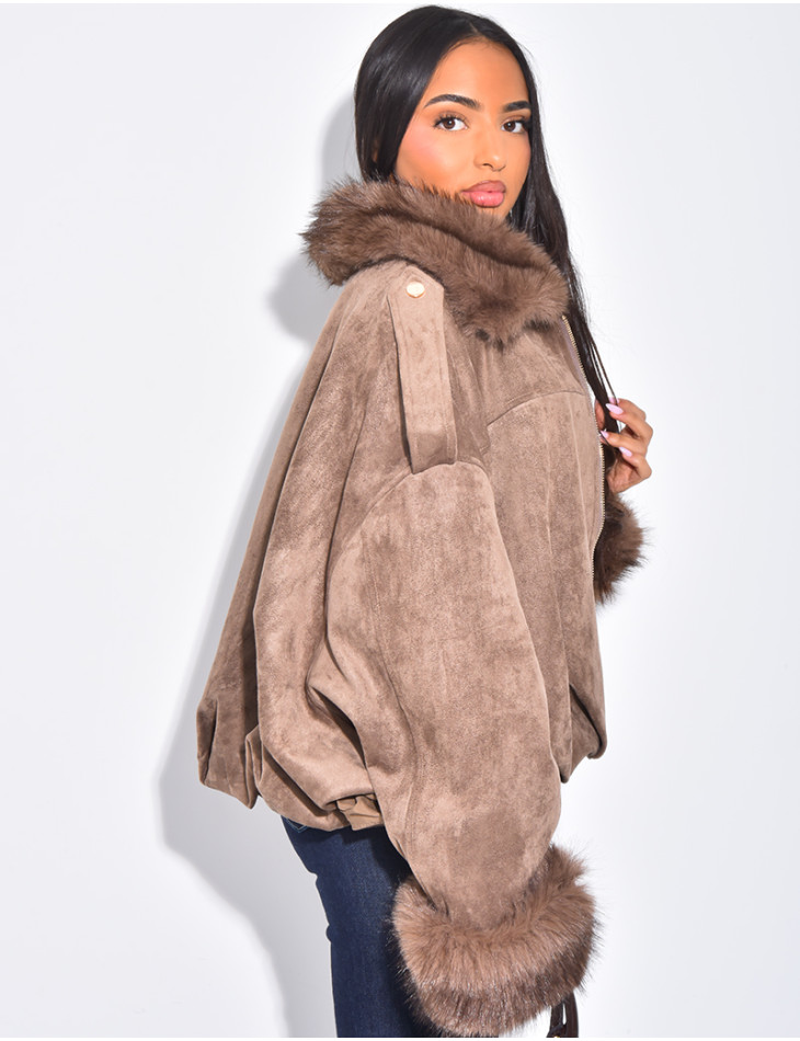 Bombers en suédine à fausse fourrure amovible