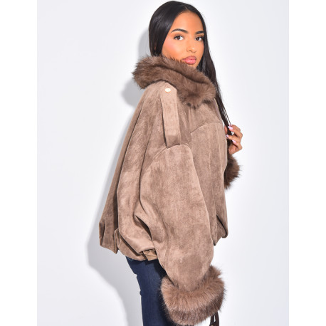 Bombers en suédine à fausse fourrure amovible