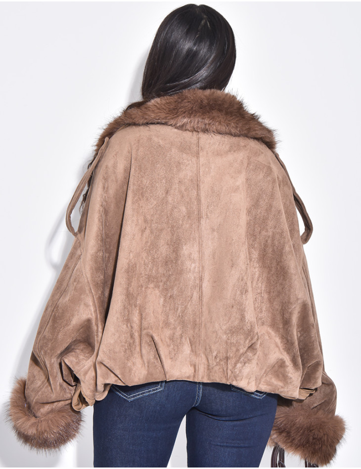 Bombers en suédine à fausse fourrure amovible