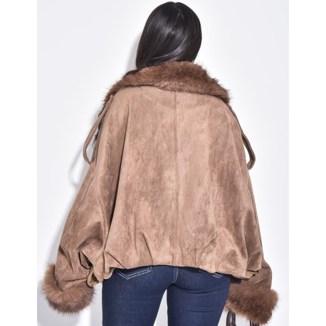 Bombers en suédine à fausse fourrure amovible