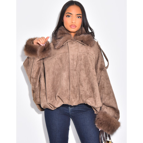 Bombers en suédine à fausse fourrure amovible