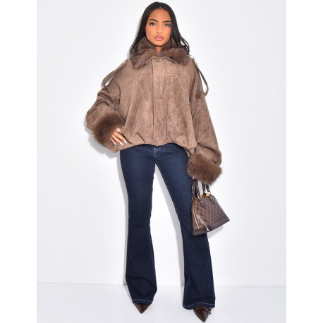 Bombers en suédine à fausse fourrure amovible