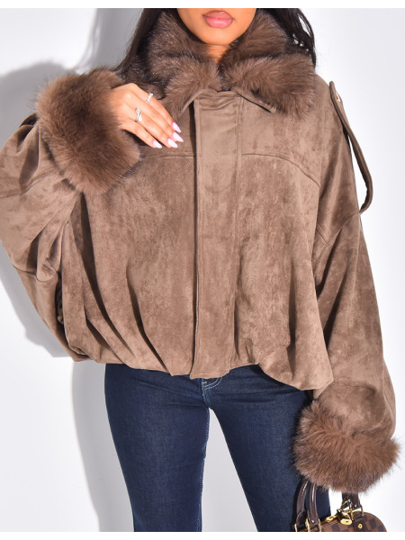 Bombers en suédine à fausse fourrure amovible