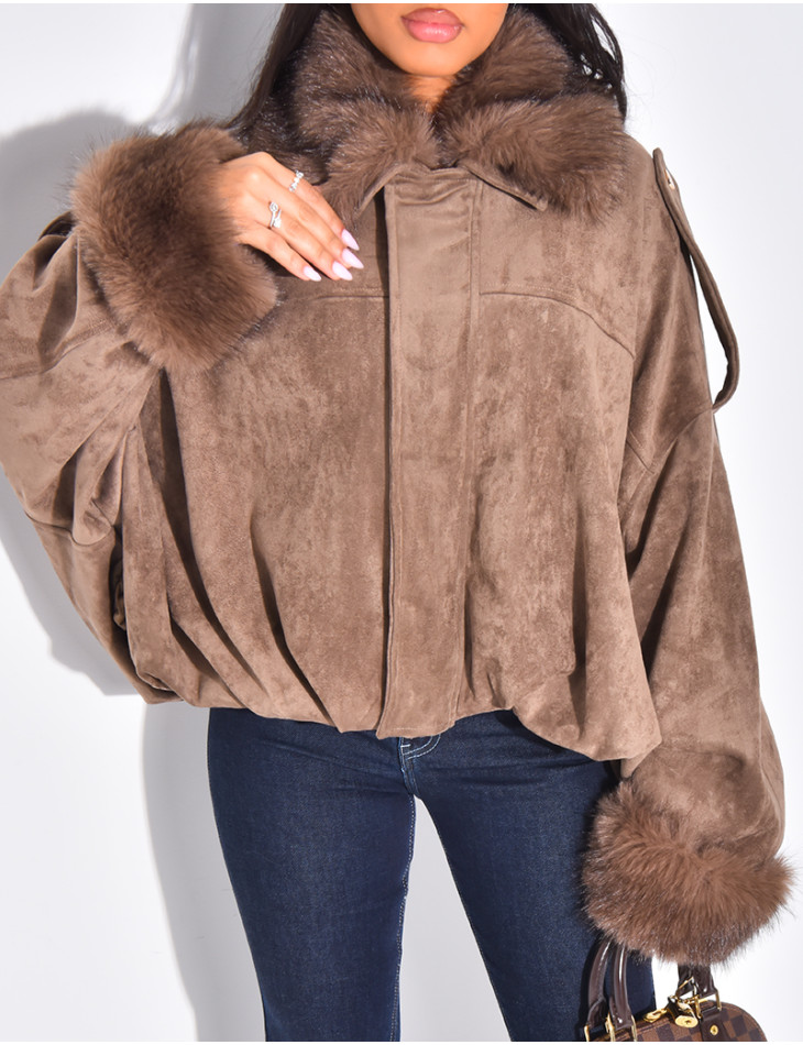 Bombers en suédine à fausse fourrure amovible